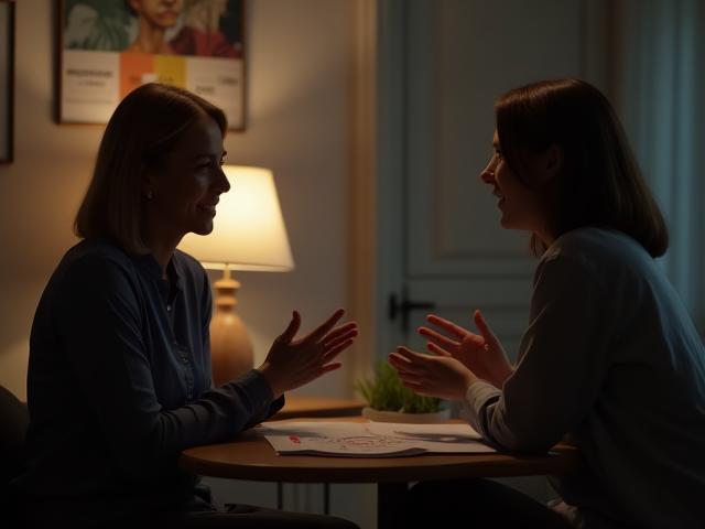 Une consultation individuelle avec un thérapeute vocal, symbolisant l'écoute et le conseil personnalisé
